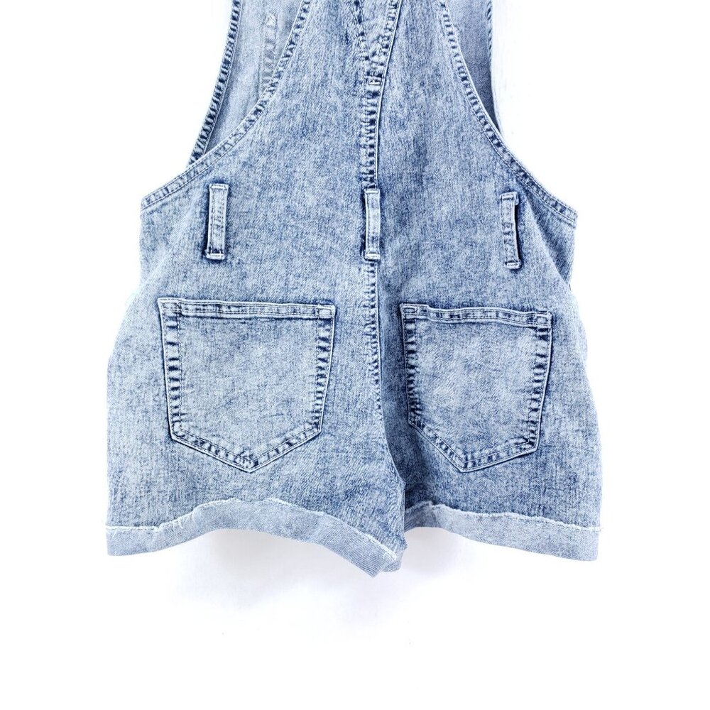 No Boundaries Juniors Medium 7-9 Acid Wash Denim Shortalls - Picture 3 of 8
